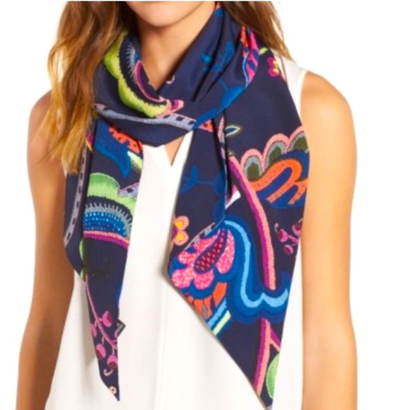 Ted Baker Blue and Pink Folk Foliage Botanical Scarf - Picture 2 of 7